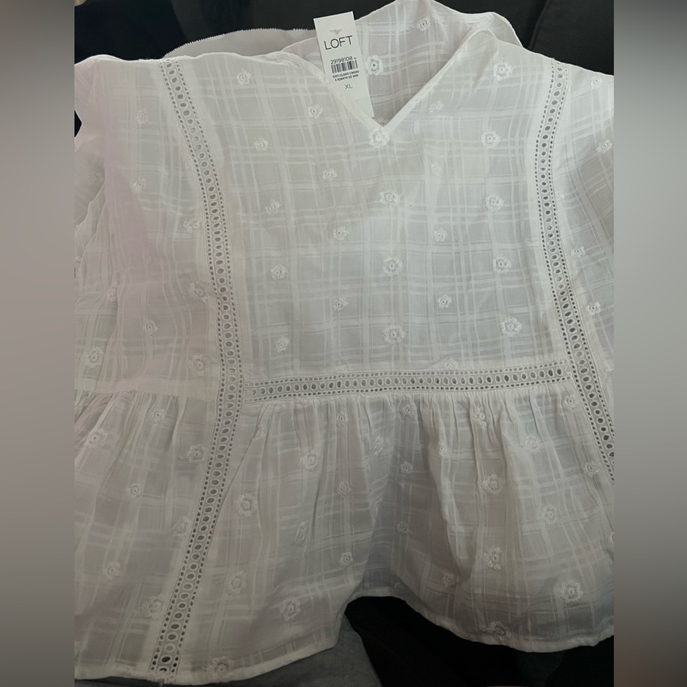Loft Tops | Euc Loft White Embroidered Lace Inset V Neck Baby Doll Longsleeve